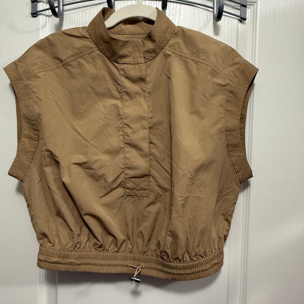 By‎ Anthropologie Women's Short-Sleeve Drawstring Popover Top women’s S beige